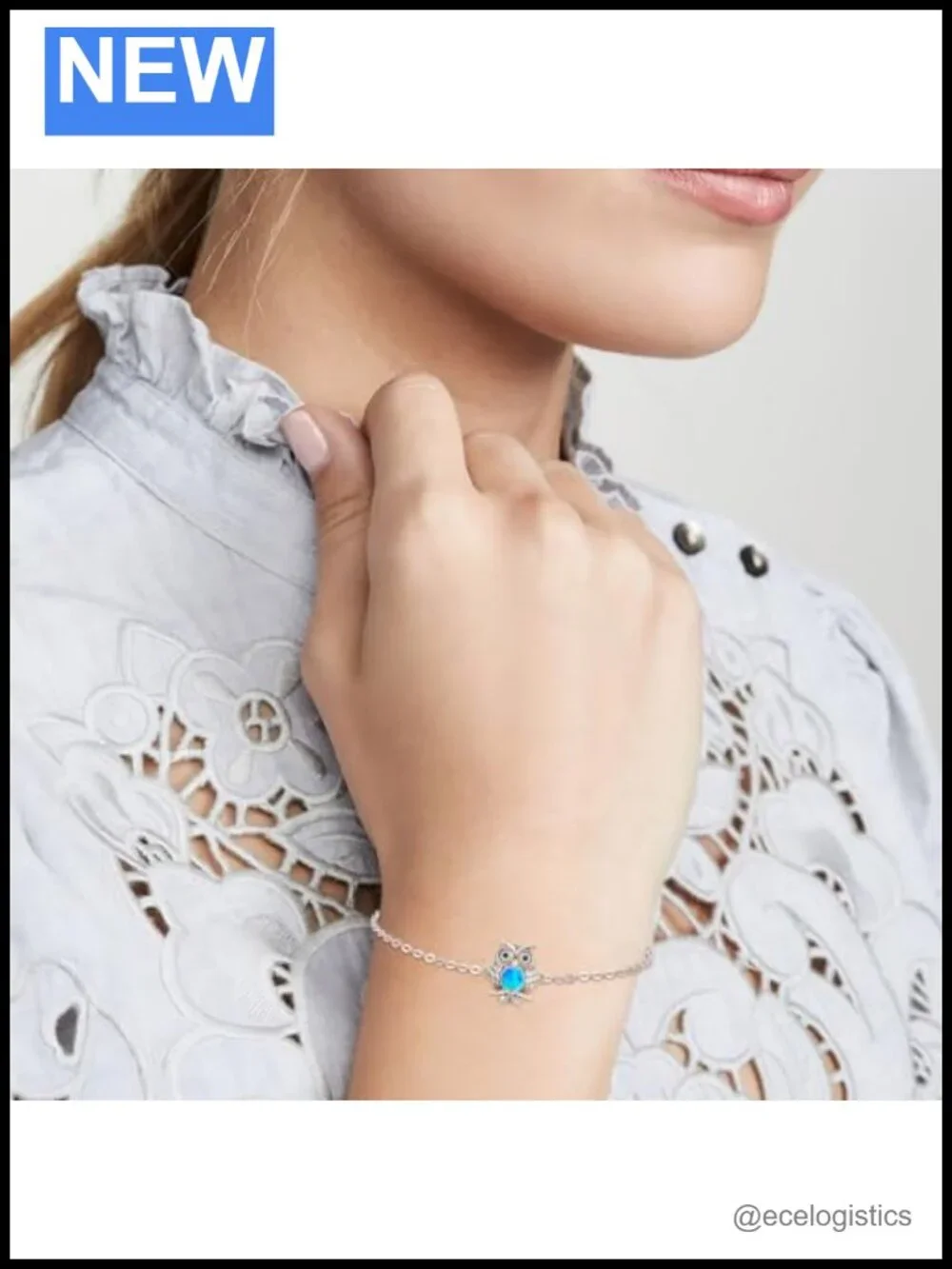 S925 Sterling Silver Owl Charm Bracelet Created Opal Adjustable Chain